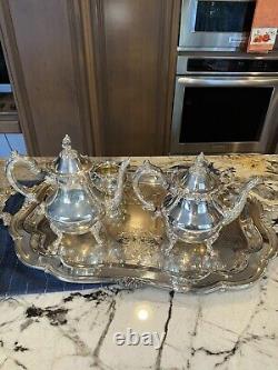 Vintage Oneida Venetian Silver Plated 5 Piece Footed Ornate Tea & Coffee Set