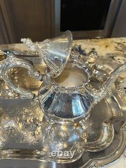 Vintage Oneida Venetian Silver Plated 5 Piece Footed Ornate Tea & Coffee Set