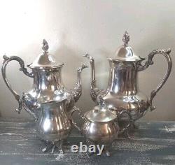 Vintage Ornate Silverplate Tea Pot Set. 4 Pieces