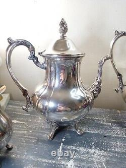 Vintage Ornate Silverplate Tea Pot Set. 4 Pieces