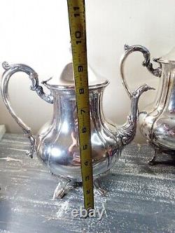 Vintage Ornate Silverplate Tea Pot Set. 4 Pieces