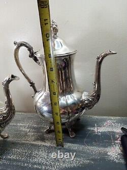 Vintage Ornate Silverplate Tea Pot Set. 4 Pieces