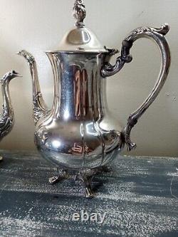 Vintage Ornate Silverplate Tea Pot Set. 4 Pieces