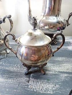 Vintage Ornate Silverplate Tea Pot Set. 4 Pieces