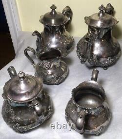 Vintage Poole Silver Co Silver Plated 931 Ornate Coffee& Tea Pot Set 5 pc