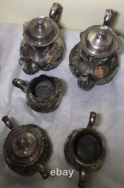 Vintage Poole Silver Co Silver Plated 931 Ornate Coffee& Tea Pot Set 5 pc