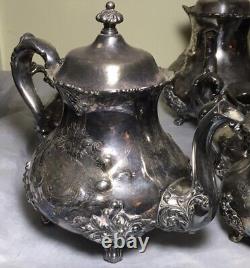 Vintage Poole Silver Co Silver Plated 931 Ornate Coffee& Tea Pot Set 5 pc