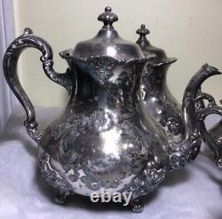 Vintage Poole Silver Co Silver Plated 931 Ornate Coffee& Tea Pot Set 5 pc