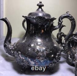 Vintage Poole Silver Co Silver Plated 931 Ornate Coffee& Tea Pot Set 5 pc