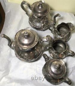 Vintage Poole Silver Co Silver Plated 931 Ornate Coffee& Tea Pot Set 5 pc