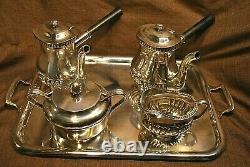 Vintage Reed & Barton U. S. Navy Silver Plate Tea Set 2 Pots Sugar Creamer Tray
