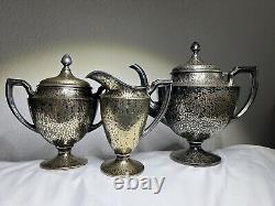 Vintage Sheffield Silver Plate Hammered Tea Set Teapot Sugar Creamer 9111 NS