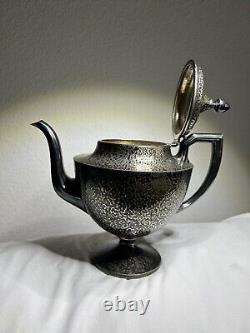 Vintage Sheffield Silver Plate Hammered Tea Set Teapot Sugar Creamer 9111 NS