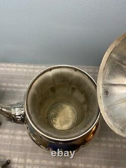 Vintage Sheridan 5 pc Set Footed Tray Tea Coffee Pot Sugar Creamer Silver Copper