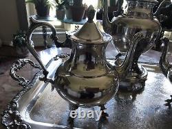 Vintage -Sheridan Silver Plate- Coffee & Tea Set On The Serving Tray