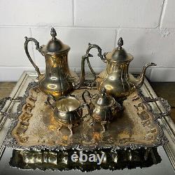 Vintage Sheridan Silver on Copper Tea & Coffee Set withCream, Sugar, Serving Tray
