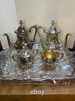 Vintage Sheridan Silver plate Coffee & Tea Serving Set With Tray Open Box 23 Lbs