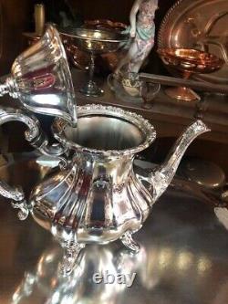 Vintage Silver EPCA, Plate Coffee Tea Lancaster Rose Poole + Tray 5 pcs Set