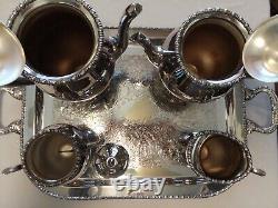 Vintage Silver On Copper 5 Piece Tea Coffee Set