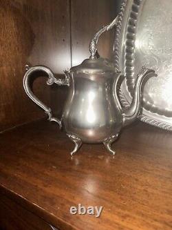 Vintage Silver-Plate Tea Set Leonard Platter (30x18), English Silver Mfg Corp