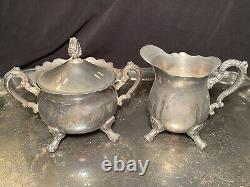 Vintage Silver Plated 5pc Tea Coffee Set with Waiter Tray Footed Heavy