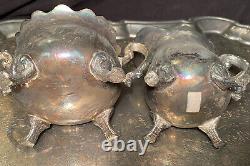 Vintage Silver Plated 5pc Tea Coffee Set with Waiter Tray Footed Heavy