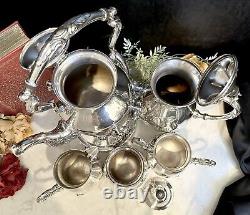 Vintage Silver Plated Tea Coffee Service Tilting Tea Pot BCS England 5 Pc Set