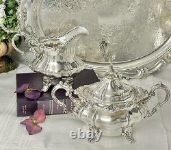 Vintage Silver Plated Tea Serving Set Gorham Rosewood / Poole Coffee Pot & Tray