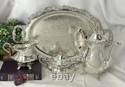 Vintage Silver Plated Tea Serving Set Gorham Rosewood / Poole Coffee Pot & Tray