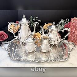 Vintage Silver Plated Tea Set Countess I. S. Coffee Service and Tray 5 Pc Set