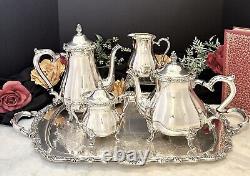 Vintage Silver Plated Tea Set Countess I. S. Coffee Service and Tray 5 Pc Set
