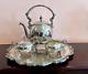 Vintage Silver Plated Tea Set Tea Pot, Sugar Bowl, Creamer And Round Tray