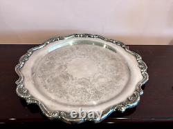 Vintage Silver Plated Tea Set Tea Pot, Sugar Bowl, Creamer and Round Tray