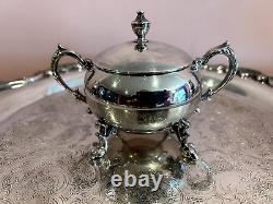 Vintage Silver Plated Tea Set Tea Pot, Sugar Bowl, Creamer and Round Tray