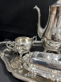 Vintage Silver Plated Tea Set With Tray Teapot Creamer Sugar With Butter Dish