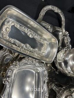 Vintage Silver Plated Tea Set With Tray Teapot Creamer Sugar With Butter Dish