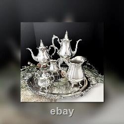 Vintage Silver Plated Wallace Baroque Tea Set Coffee Service Serving Tray Footed