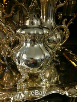 Vintage Silver tableware tea set 4-piece set Firewood pot Sugar pot Milk jug