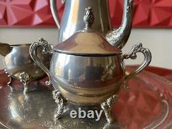 Vintage Silverplate 5 Piece Coffee Tea Pot Service Set Tray Cream Sugar