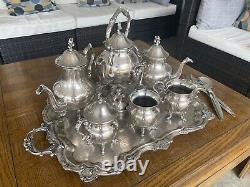 Vintage Silverplate Tea Set English Silver Mfc Corp. Complete 10 Piece Set