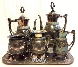 Vintage Six (6) Piece MERIDIAN Quadruple Silver Plate Coffee/Tea Service Set