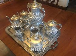 Vintage Tea & Coffee Set, Middetown Plate Co, Quad Silver Plate, Hrd White Metal