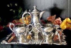 Vintage Tea Set Silver Plated Etched Floral Tray Victorian Plate 4 Pieces