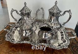 Vintage Towle Silverplate Tea Coffee Service Set 5 pc Large Footed Waiter Tray