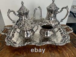 Vintage Towle Silverplate Tea Coffee Service Set 5 pc Large Footed Waiter Tray