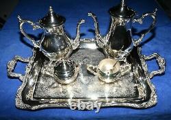 Vintage WM Rogers 800 Silver Plated 5 Piece Tea & Coffee Set with Large Tray