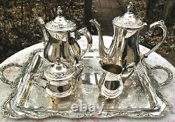 Vintage WM Rogers Silver Plate Tea Coffee Pot Set 5pc Large Tray Gorgeous