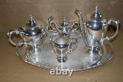 Vintage! Wallace Silver Plated 5 Pc. Tea/Coffee Set with Tray Silverplate READ