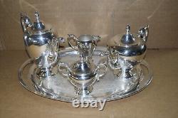 Vintage! Wallace Silver Plated 5 Pc. Tea/Coffee Set with Tray Silverplate READ