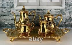 Vintage Webster Wilcox 24k Gold Electroplated Coffee/tea Set With Lg. Tray 5 Pcs